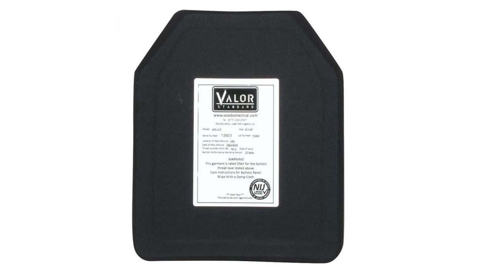 Voodoo Tactical Valor Standard Level III NIJ Certified PE Hard Plate, Shooters Cut, 10 x 12, 20-0161000000