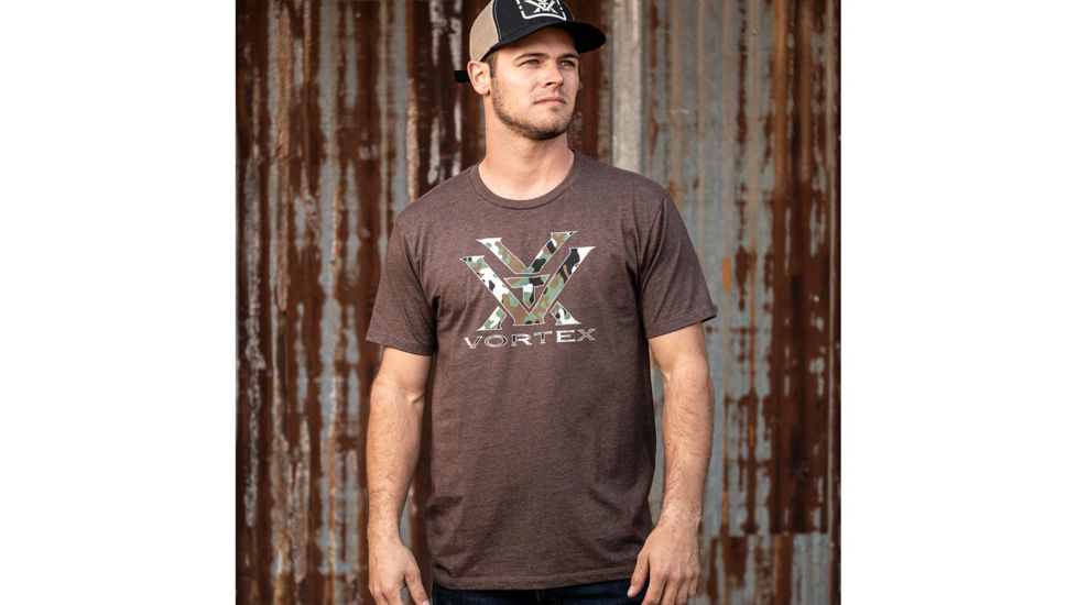 Vortex Camo Logo Short Sleeve T-Shirt - Mens, Brown Heather, Large, 120-15-BRHL