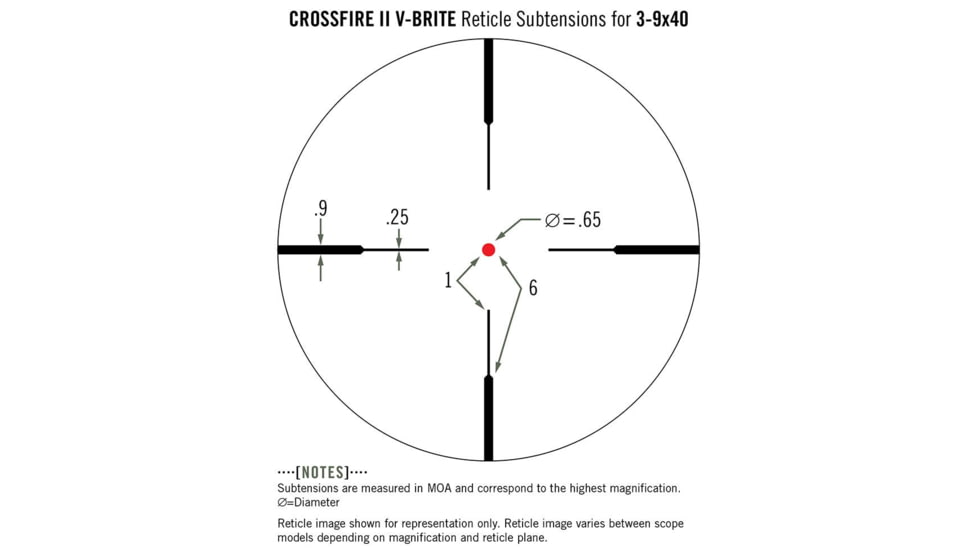 Vortex Crossfire II 3-9x40mm Rifle Scope, 1in Tube, Second Focal Plane, Black, Hard Anodized, Red V-Brite Reticle, MOA Adjustment, CF2-31025