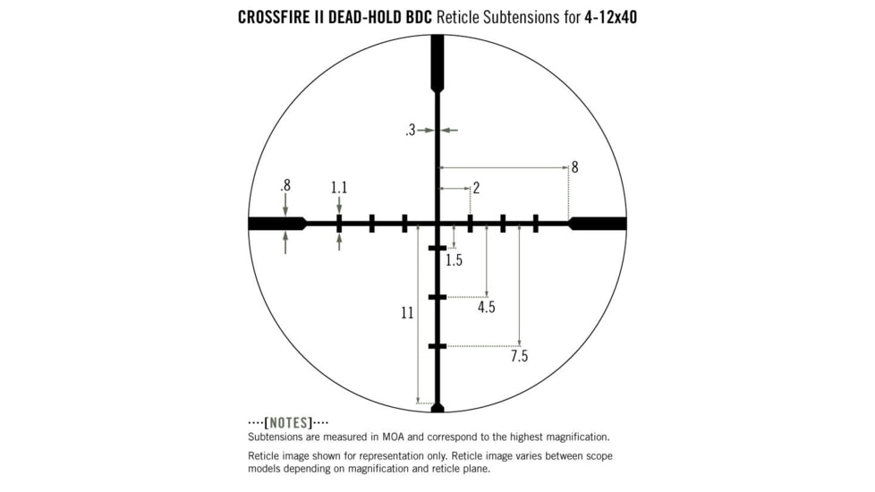 Vortex Crossfire II AO 4-12x40mm Rifle Scope, 1in Tube, Second Focal Plane, Black, Hard Anodized, Non-Illuminated Dead-Hold BDC Reticle, MOA Adjustment, CF2-31019
