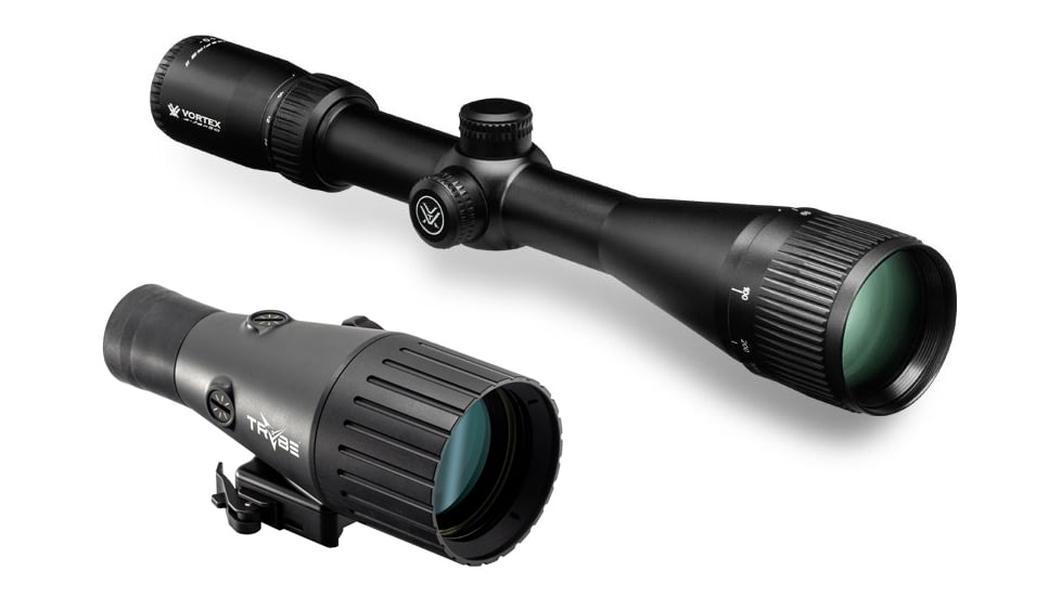 Vortex Crossfire II AO 4-16x50mm Rifle Scope, 30mm Tube, Second Focal Plane, Non-Illuminated Dead-Hold BDC Reticle and TRYBE Optics Enhancer Rifle Scope Magnification Quadrupler