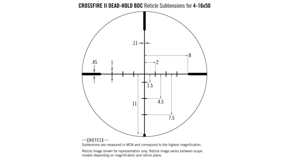 Vortex Crossfire II AO 4-16x50mm Rifle Scope, 30mm Tube, Second Focal Plane, Black, Hard Anodized, Non-Illuminated Dead-Hold BDC Reticle, MOA Adjustment, CF2-31039