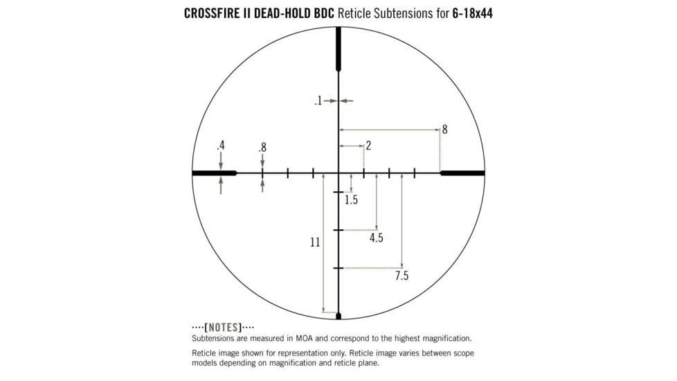 Vortex Crossfire II AO 6-18x44mm Rifle Scope, 1in Tube, Second Focal Plane, Black, Hard Anodized, Red Dead-Hold BDC Reticle, MOA Adjustment, CF2-31033