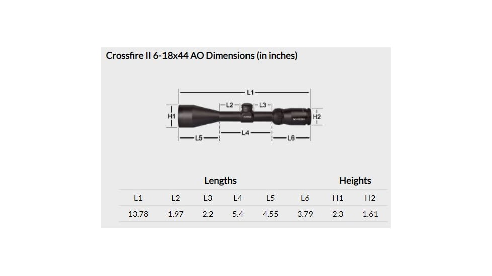 Vortex Crossfire II AO 6-18x44mm Rifle Scope, 1in Tube, Second Focal Plane, Black, Hard Anodized, Red Dead-Hold BDC Reticle, MOA Adjustment, CF2-31033