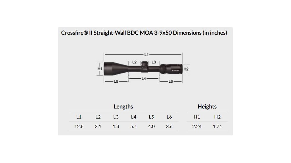 Vortex Crossfire II Straight-Wall 3-9x50mm Rifle Scope, 1 in Tube, Second Focal Plane, Black, Anodized, Non-Illuminated Straight-Wall BDC Reticle, MOA Adjustment, Full-Size, CF2-31011SW