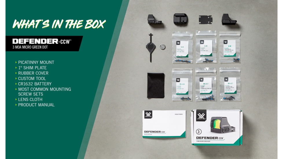 Vortex Defender-CCW 1x Reflex Micro Green Dot Sight, 3 MOA, Black, DFCCW-MGD3