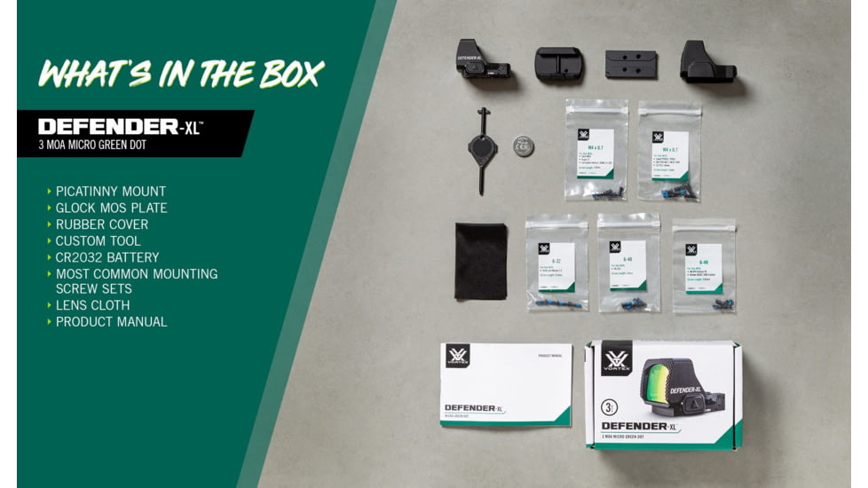 Vortex Defender-XL 1x Reflex Micro Green Dot Sight, 3 MOA, Black, DFXL-MGD3
