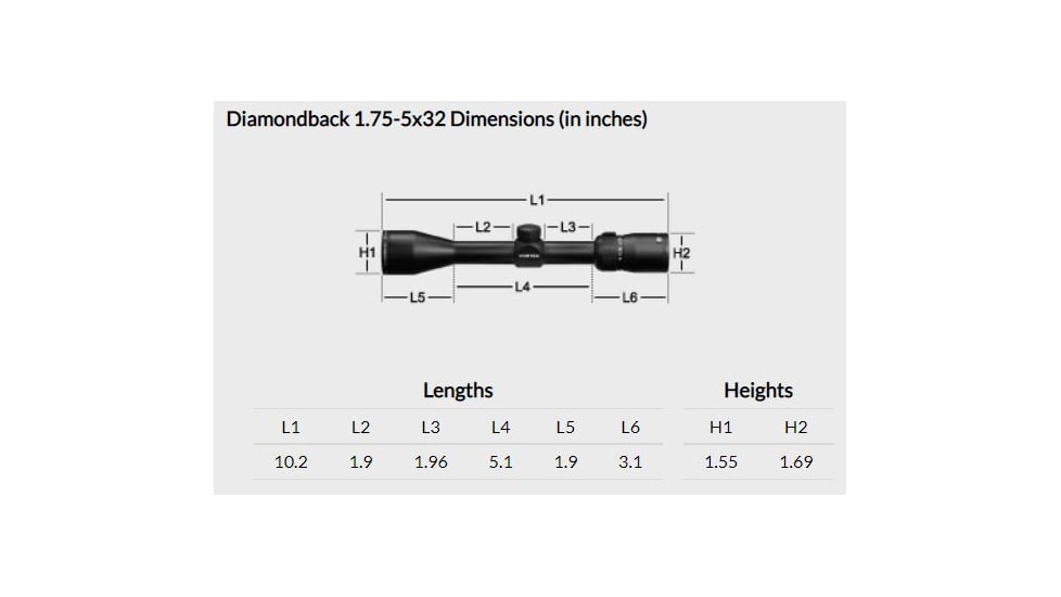Vortex Diamondback 1.75-5x32mm Rifle Scope, 1 in Tube, Second Focal Plane, Black, Hard Anodized, Non-Illuminated Dead-Hold BDC Reticle, MOA Adjustment, DBK-08-BDC