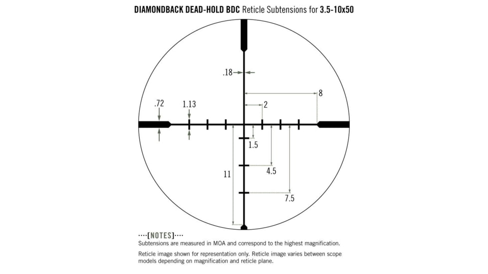 Vortex Diamondback 3.5-10x50mm Rifle Scope, 1in Tube, Second Focal Plane, Black, Hard Anodized, Non-Illuminated Dead-Hold BDC Reticle, MOA Adjustment, DBK-03-BDC