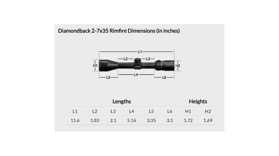 Vortex Diamondback Rimfire 2-7x35mm Rifle Scope, 1 in Tube, Second Focal Plane, Black, Hard Anodized, Non-Illuminated V-Plex Reticle, MOA Adjustment, DBK-RIM