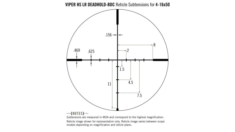 Vortex Viper HS LR 4-16x50 mm Rifle Scope, 30 mm Tube, Second Focal Plane, Black, Hard Anodized, Non-Illuminated Dead-Hold BDC Reticle, MOA Adjustment, VHS-4307-LR