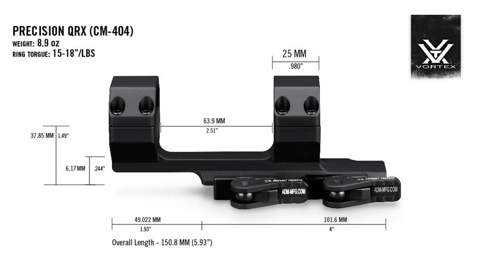 Vortex Precision QR Cantilever Mount 30mm 2in offset, Black, CM-404