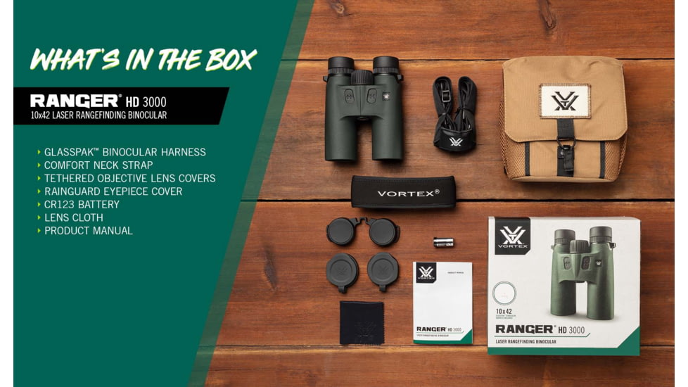 Vortex Ranger HD 3000 10x42mm Laser Rangefinding Binocular, Green, LRF-RGR3000