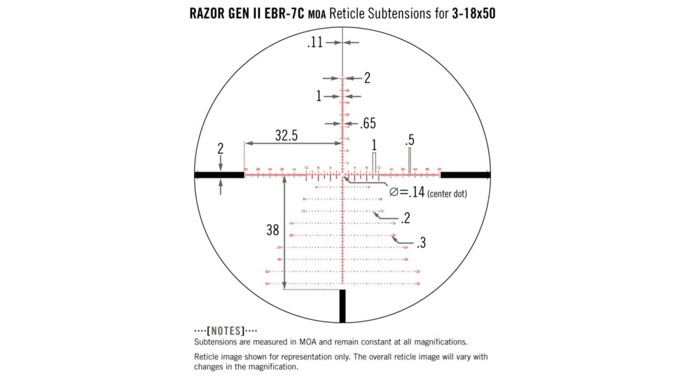 Vortex Razor HD Gen II 3-18x50mm Rifle Scope, 34mm Tube, First Focal Plane, Stealth Shadow, Anodized, Red EBR-7C MOA Reticle, MOA Adjustment, Multi, RZR-31804