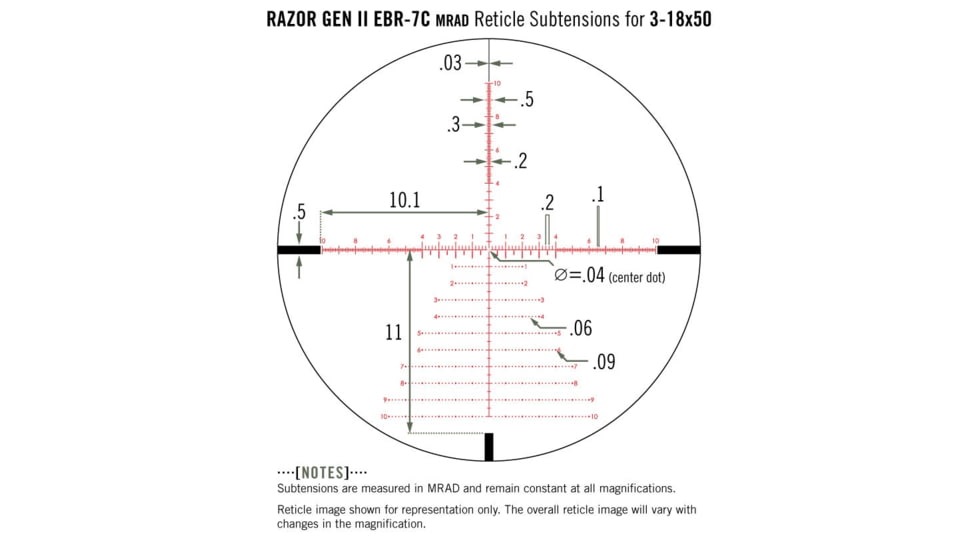 Vortex Razor HD Gen II 3-18x50mm Rifle Scope, 34mm Tube, First Focal Plane, Stealth Shadow, Anodized, Red EBR-7C MRAD Reticle, Mil Rad Adjustment, Multi, RZR-31805