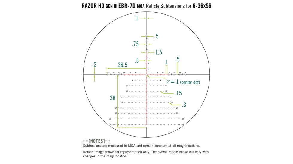 Vortex Razor HD Gen III Rifle Scope, 6-36x56mm, 34 mm Tube, First Focal Plane, EBR-7D MOA Reticle, Stealth Shadow, RZR-63601