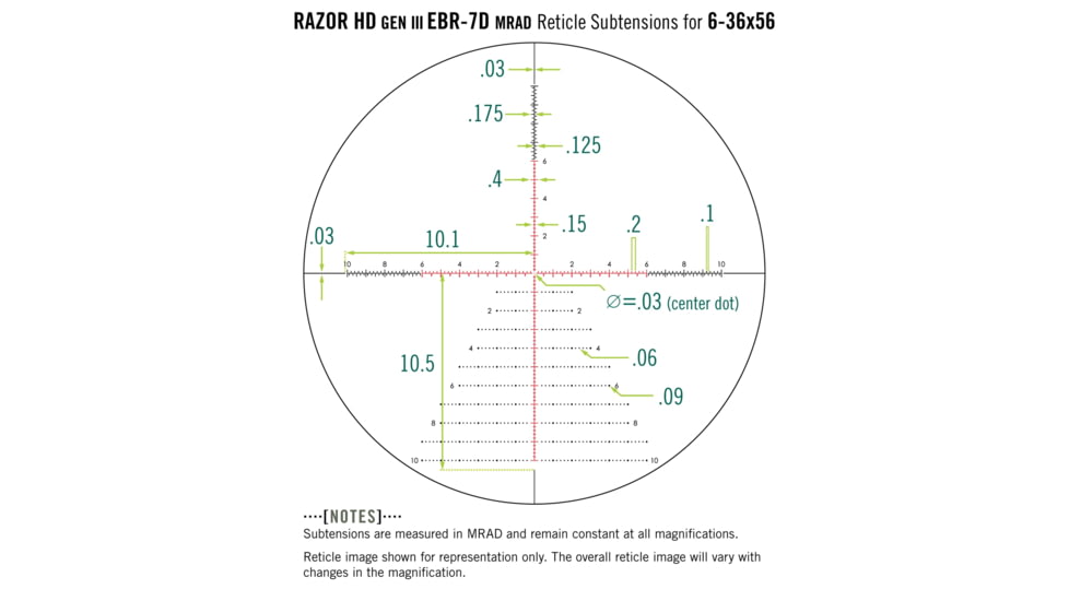 Vortex Razor HD Gen III Rifle Scope, 6-36x56mm, 34 mm Tube, First Focal Plane, EBR-7D MRAD Reticle, Stealth Shadow, RZR-63602
