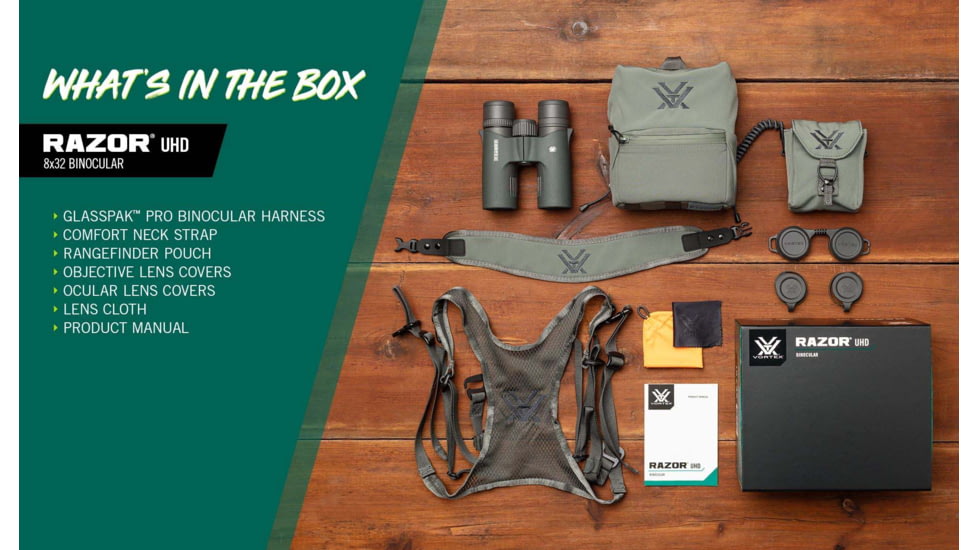 Vortex Razor UHD 10x32mm Binocular, Green, 9.37x8.25x4.75, RZB-1032