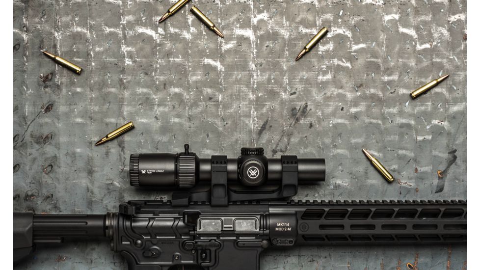 Vortex Strike Eagle 1-8x24 mm Rifle Scope, 30 mm Tube, Second Focal Plane, Black, Matte Anodized, Red AR-BDC3 Reticle, MOA Adjustment, SE-1824-2