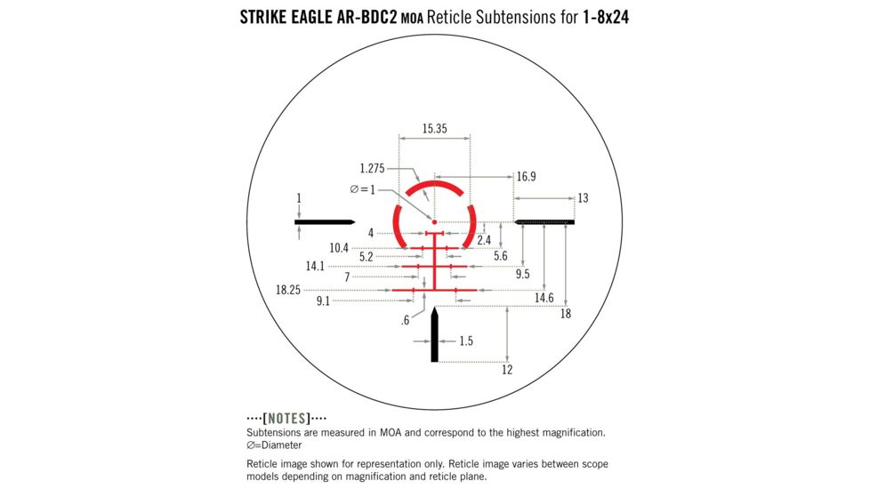Vortex Strike Eagle 1-8x24mm Rifle Scope, 30mm Tube, Illuminated, Glass-Etched AR-BDC2 Reticle, Black SE-1824-1
