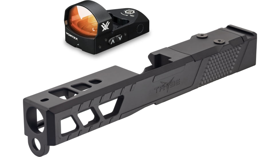 Vortex Venom Red Dot Sight, 1x26.5mm, 3 MOA Dot Reticle, Black and TRYBE Defense Pistol Slide, Glock 19, Gen 3, Venom Cut, Version 2, Black Cerakote