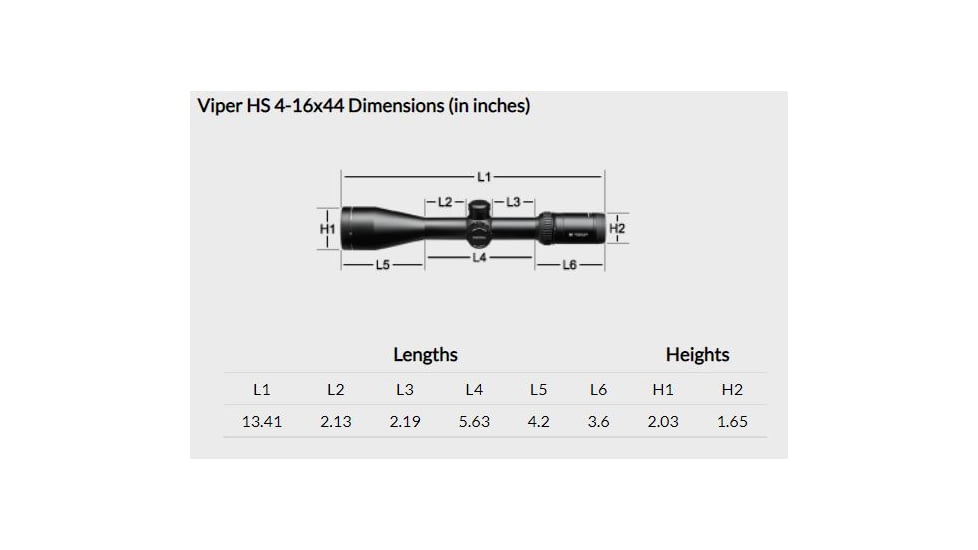 Vortex Viper HS 4-16x44mm Rifle Scope, 30mm Tube, Second Focal Plane, Black, Hard Anodized, Non-Illuminated Dead-Hold BDC Reticle, MOA Adjustment, VHS-4305