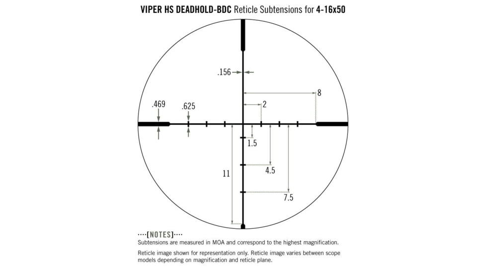 Vortex Viper HS 4-16x50mm Rifle Scope, 30mm Tube, Second Focal Plane, Black, Hard Anodized, Non-Illuminated Dead-Hold BDC Reticle, MOA Adjustment, VHS-4307