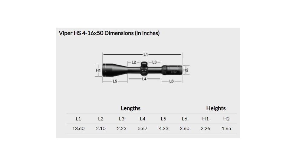 Vortex Viper HS 4-16x50mm Rifle Scope, 30mm Tube, Second Focal Plane, Black, Hard Anodized, Non-Illuminated Dead-Hold BDC Reticle, MOA Adjustment, VHS-4307