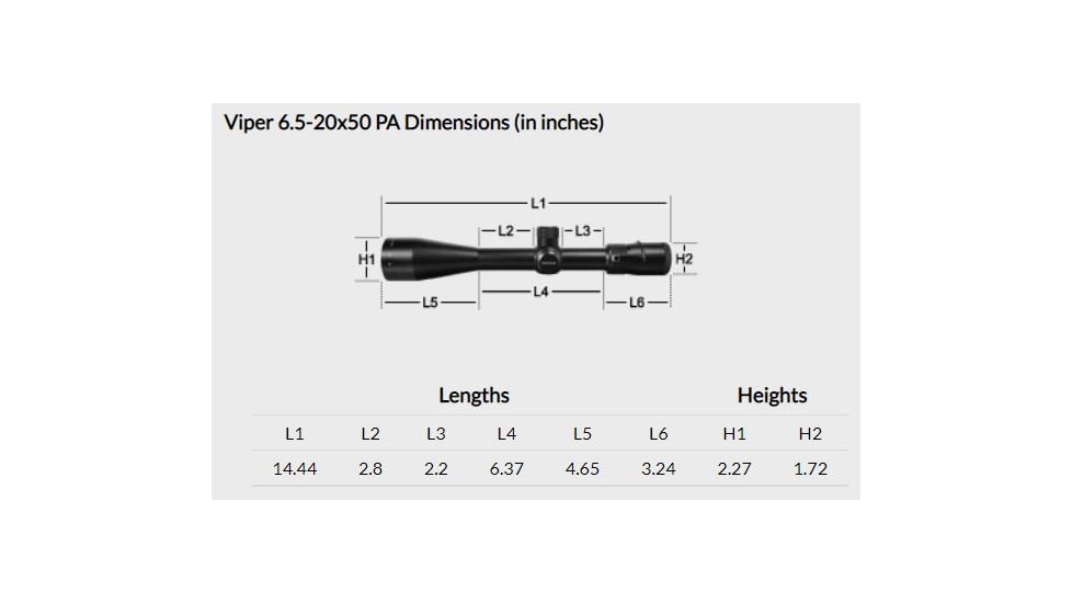 Vortex Viper PA 6.5-20x50mm Rifle Scope, 30mm Tube, Second Focal Plane, Black, Hard Anodized, Non-Illuminated Dead-Hold BDC Reticle, MOA Adjustment, VPR-M-06BDC