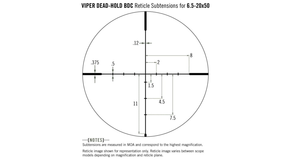 Vortex Viper PA 6.5-20x50mm Rifle Scope, 30mm Tube, Second Focal Plane, Black, Hard Anodized, Non-Illuminated Dead-Hold BDC Reticle, MOA Adjustment, VPR-M-06BDC
