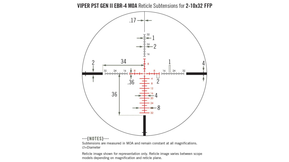 Vortex Viper PST Gen II 2-10x32mm Rifle Scope, 30mm Tube, First Focal Plane, Black, Hard Anodized, Red EBR-4 MOA Reticle, MOA Adjustment, PST-2101