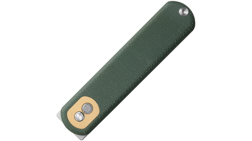 Vosteed Corgi Green Micarta Folding Knife, 4.13in Closed, 3in Stonewash 14C28N Sandvik SS Modified Drop Point Blade, Green Canvas Micarta Handle, CG3SVM3