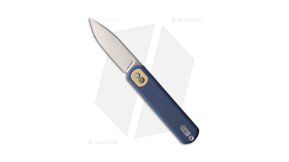 Vosteed Corgi Treklock Folding Knife, 2.98in, Sandvik 14C28N, Drop Point Blade, Micarta Blue Handle, Steel/Blue, 7.17in, BHQ-199668