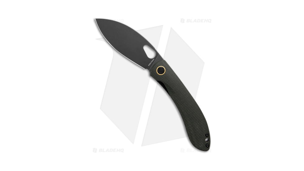 Vosteed Nightshade Thumb Hole Folding Knife, 3.30in, Nitro V Steel, Drop Point Blade, Micarta Green Handle, Black/Green, 7.50in, BHQ-188588