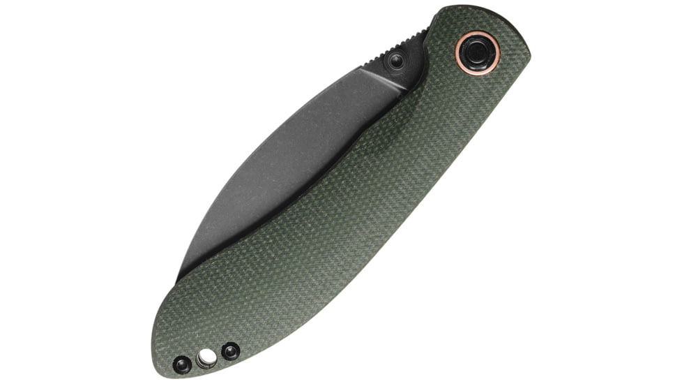 Vosteed Nightshade Folding Knife, 4.25in Closed, 3.25in Black Stonewash Nitro V Steel Blade, Green Canvas Micarta Handle, Thumb Stud, NSTS32NPMN