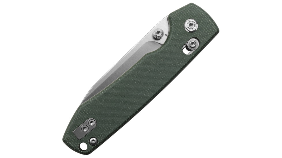 Vosteed Raccoon Crossbar Lock Folding Knife, 3.25in, 14C28N, Satin Drop Point Blade, Green Micarta Handle, RCCB32VTMN
