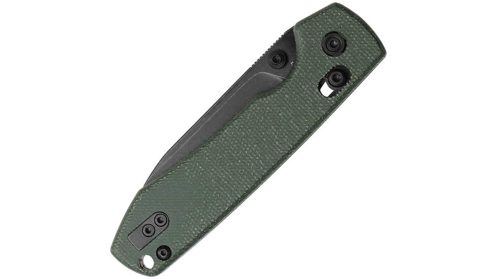 Vosteed Raccoon Folding Knife, 3.25in, 14C28N, Black Stonewash Drop Point Blade, Green Canvas Micarta Handle, RCCB32VPMN