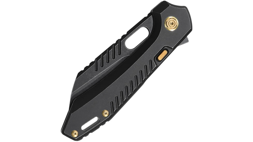 Vosteed RSKAOS Top BSW Sheepsfoot Folding Knife, 5in Closed, 3.5in Black Stonewash Bohler M390 SS Sheepsfoot Blade, Black PVD Coated Titanium Handle, MHET3