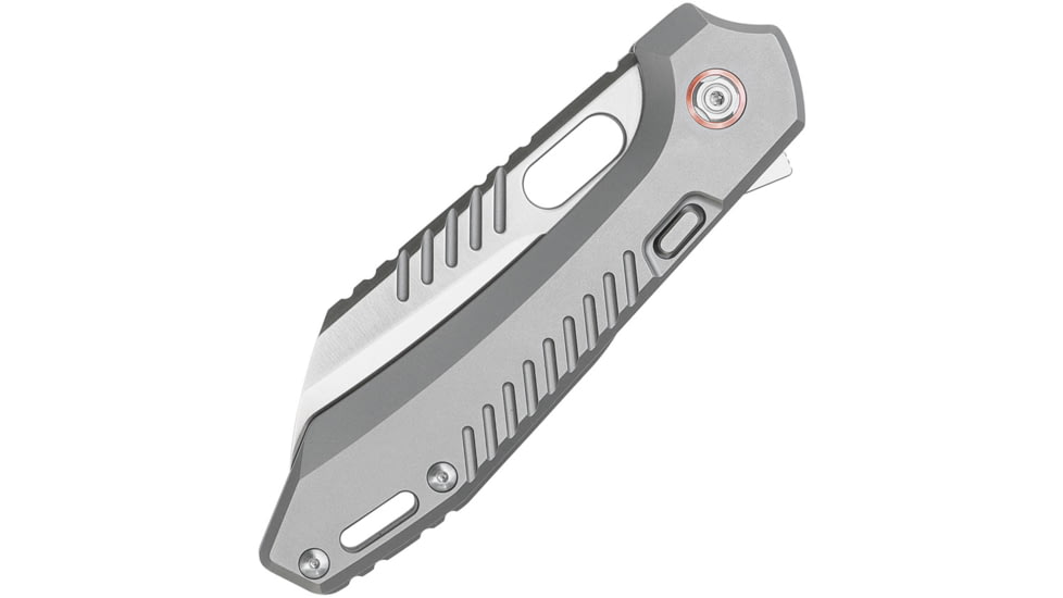 Vosteed RSKAOS Top Satin Sheepsfoot Folding Knife, 5in Closed, 3.5in Satin Bohler M390 SS Sheepsfoot Blade, Gray Satin Titanium Handle, MHET4
