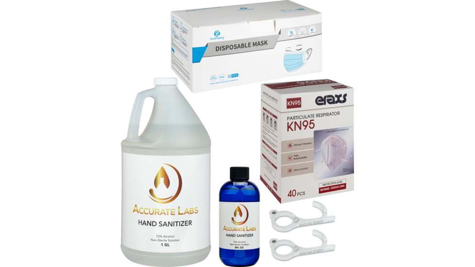 Vtrap Disposable Medical Mask, Box of 50 &amp; Box of 40, w/ 1gal and 8oz Hand Sanitizers, NoTouch Keyring