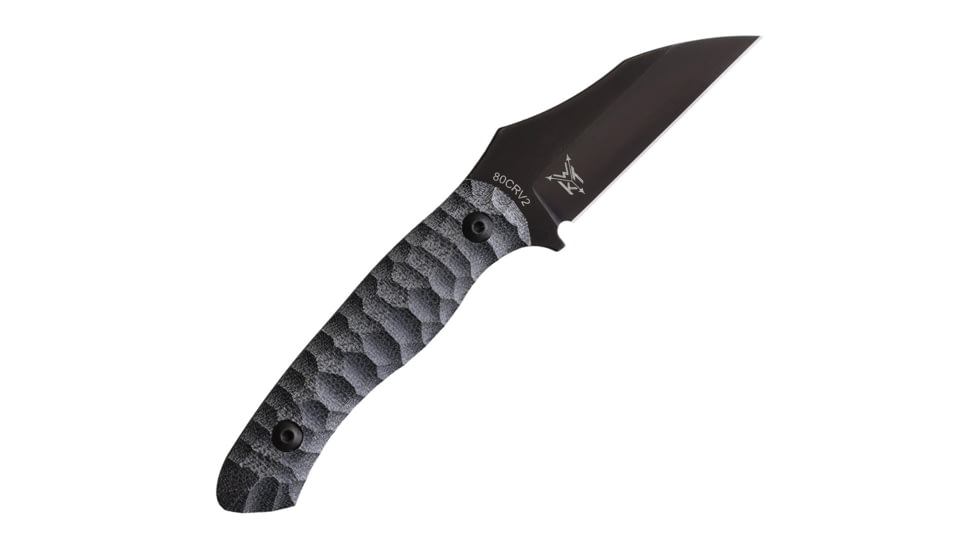 Wachtman Knife &amp; Tool Kliff Flat Grind Fixed Blade Knife, 6.63in Overall, 2.75in Black Oxide 80CrV2 Carbon Steel Wharncliffe Blade, Black Canvas Micarta Handle, Kydex Sheath, K-B-F