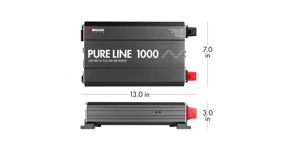 Wagan Pure Line 1000W Pure Sine Inverter, ETL, Black, One Size, EL3804