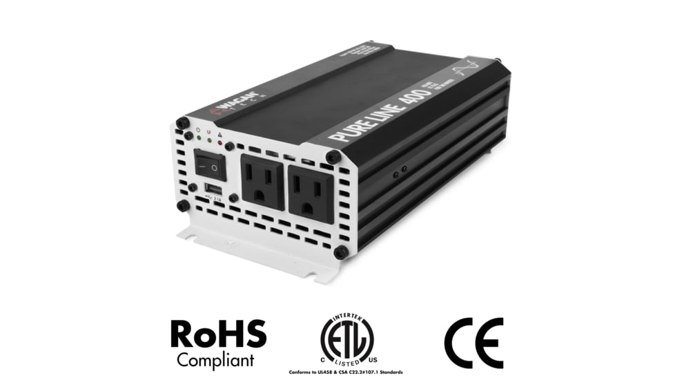 Wagan Pure Line 400W Pure Sine Inverter, ETL, Black, One Size, EL3800