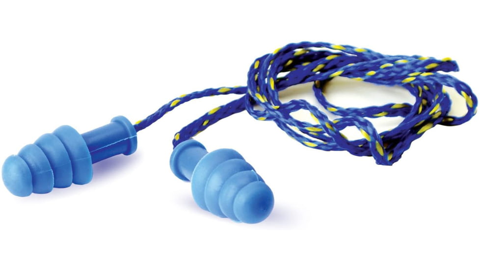 Walkers Corded Earplug with Blue/Yellow Cord, 27 dB NRR, Blue, GWP-TPRCORD-BL