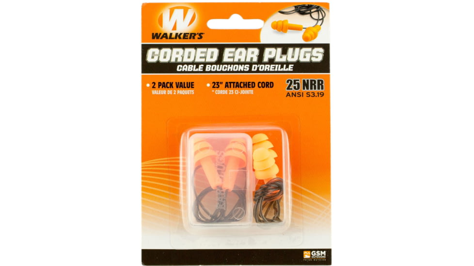 Walkers Foam Ear Corded Plugs,Pack of 2 GWP-EPCORD-2PK