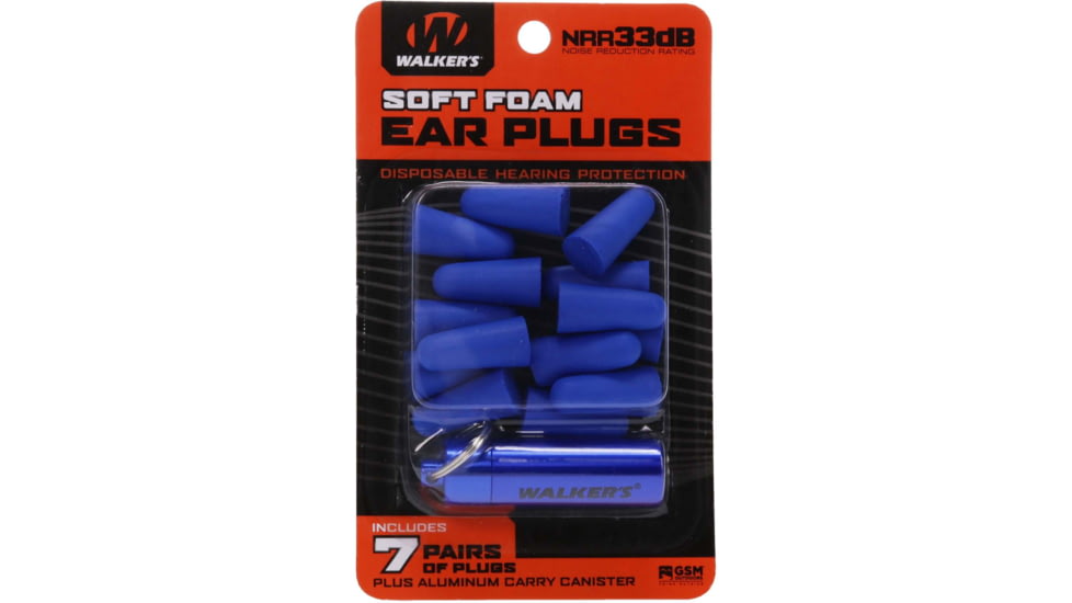 Walkers Foam Ear Plug w/Orange Aluminum Carry Canister, 32 dB NRR, 7-Pairs, Blue, GWP-PLGCAN-YL