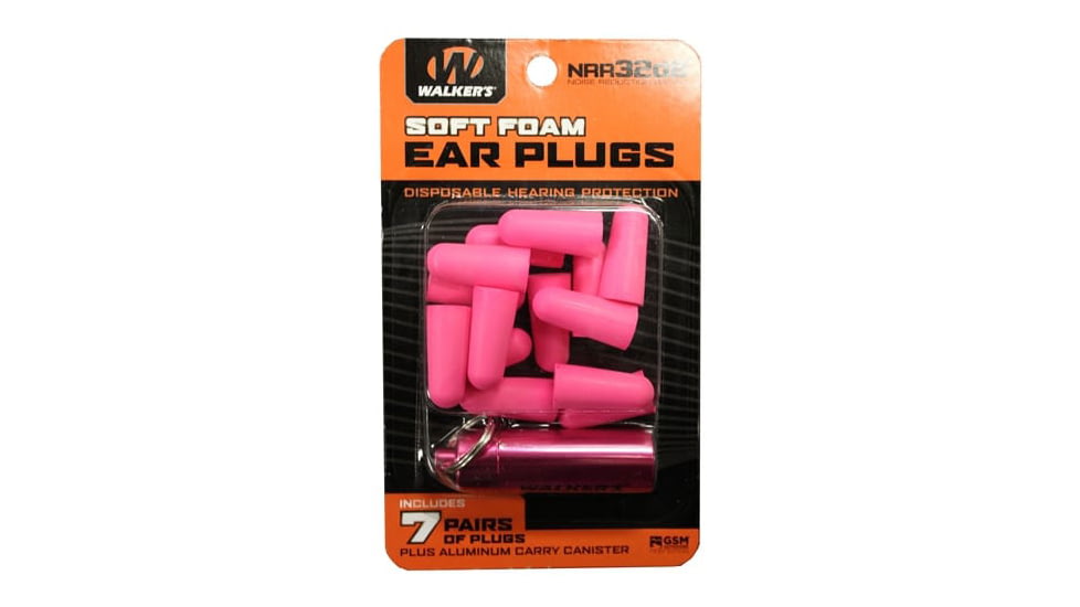 Walkers Foam Ear Plug w/Pink Aluminum Carry Canister, 32 dB NRR, 7-Pairs, Pink, GWP-PLGCAN-PK
