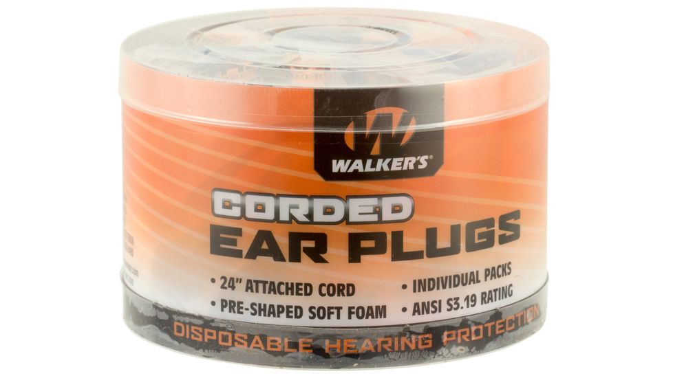 Walkers Foam Corded Ear Plugs, 32 dB NRR, Orange, 50 Pair, GWP-CORDPLGBKT