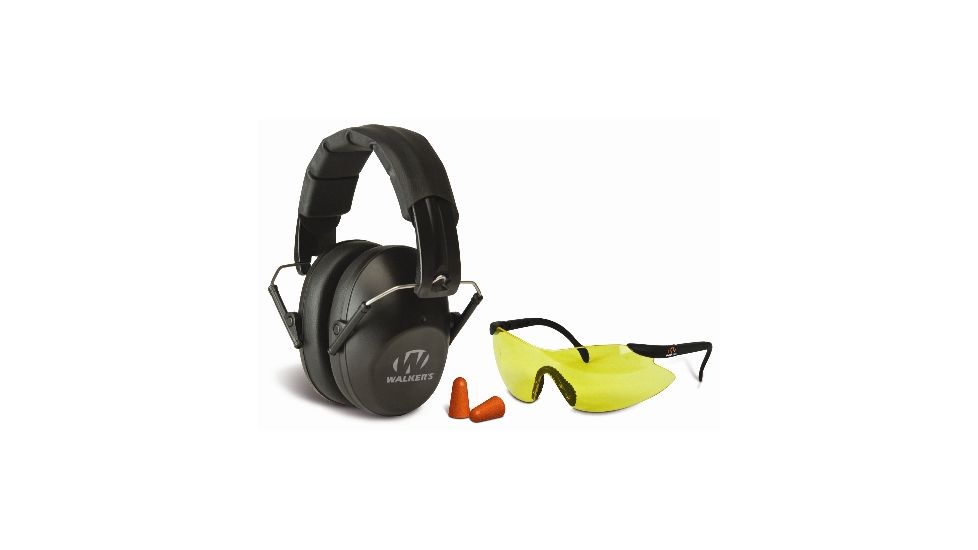 DEMO, Walkers Low Profile Folding Ear Muffs, 31 dB NRR, Black, w/Glasses and Plugs, GWP-FPM1GFP