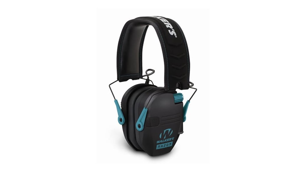 Walkers Razor Series Slim Shooter Folding Electronic Ear Muffs, 23 dB NRR, Black/Teal, GWP-RSEM-TL